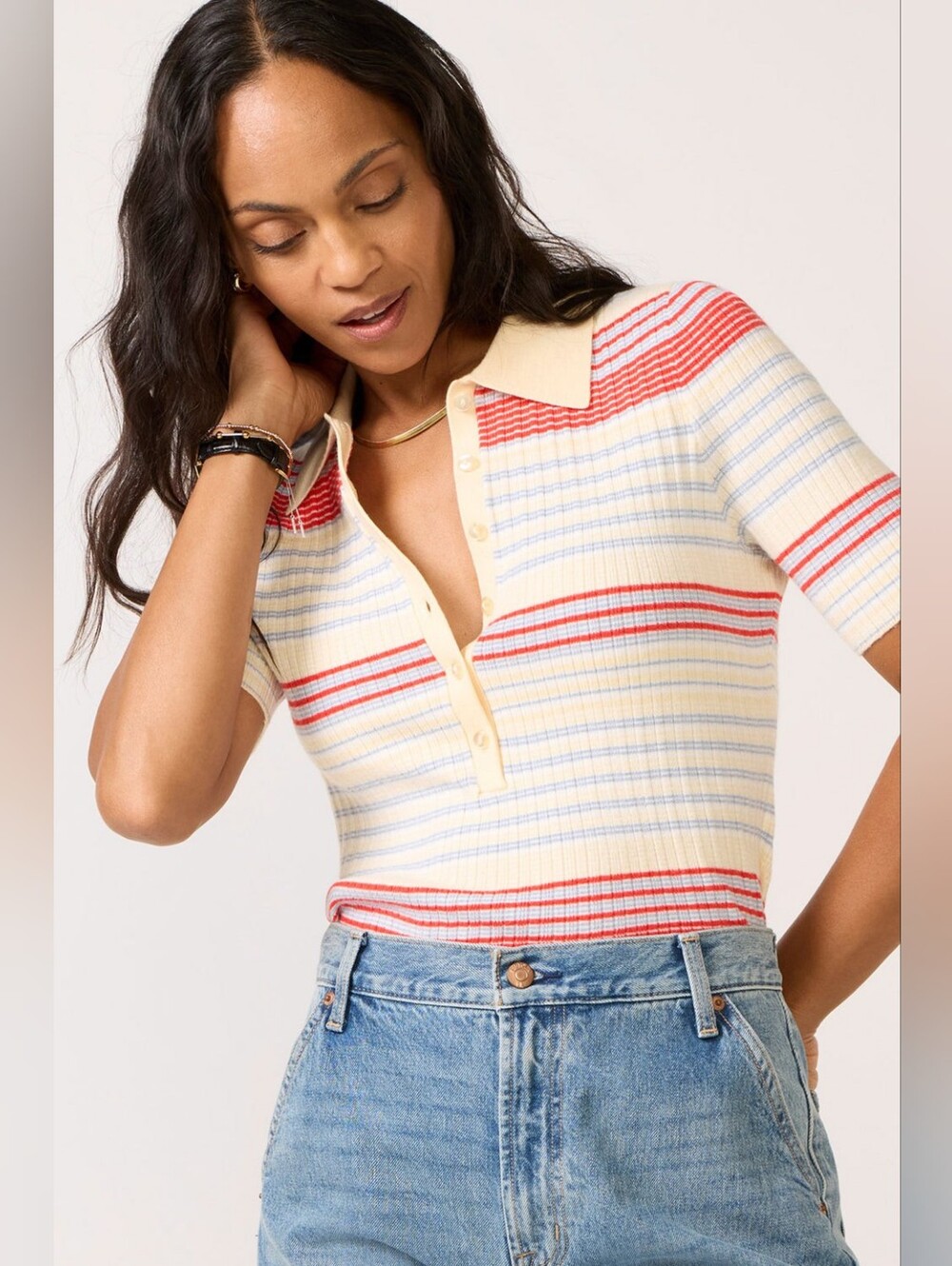 525 AMERICA calla striped polo top in multi XL